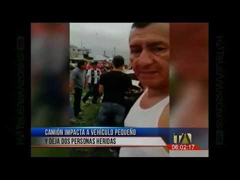 Camión impacta a vehículo pequeño y deja dos personas heridas