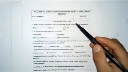 6. SINIF DİN KÜLTÜRÜ ve AHLAK BİLGİSİ 2 DÖNEM 1 SINAV SORULARI