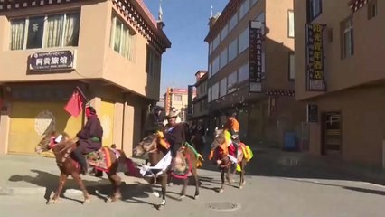 مراسم سوزاندن توت و گردش با اسب به مناسبت سال نوی تبتی