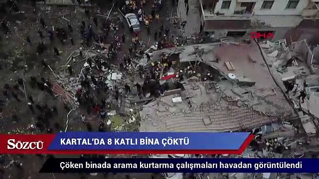Çöken binada arama kurtarma çalışmaları havadan görüntülendi
