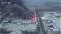 Drone footage shows extent of Ocado warehouse blaze in Andover