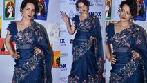 Manikarnika actress Kangana Ranaut stuns in her blue frilly saree; Watch Video | FilmiBeat