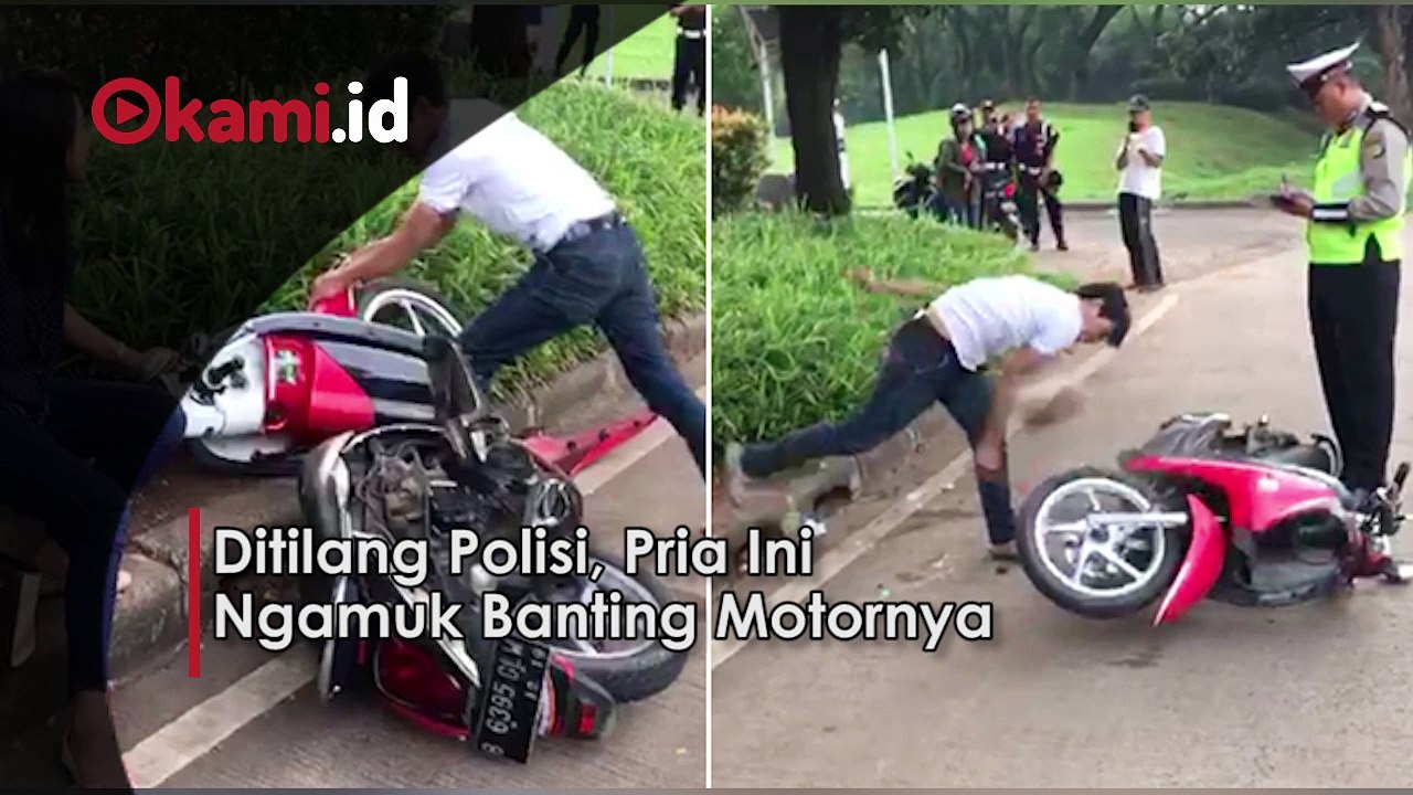 Ditilang Polisi, Pria Ini Ngamuk Banting Motornya