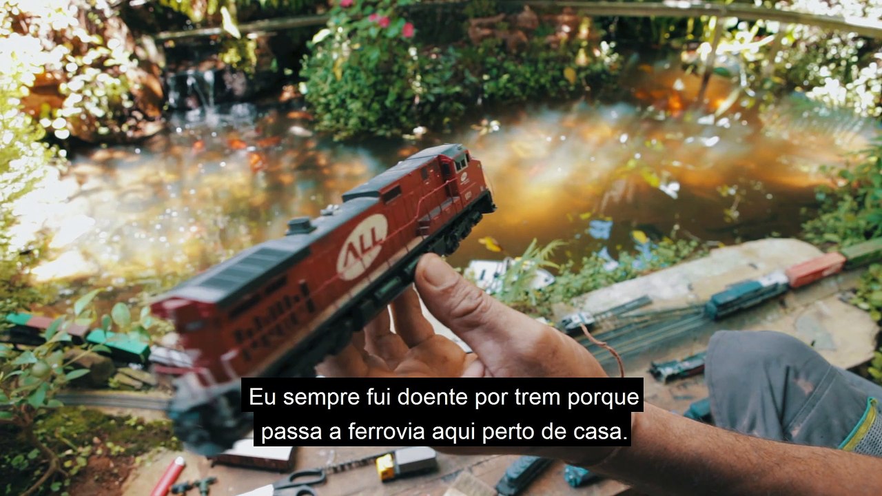 Homem cria ferrovia em miniatura no jardim de casa