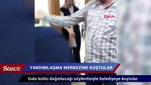 Gıda kolisi dağıtılacağı söylentisiyle belediyeye koştular