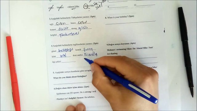 5. Sınıf İNGİLİZCE 2. Dönem 1. Yazılı Soruları ve Çözümü