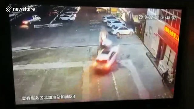 Car smashes through petrol pump after driver mistakes accelerator for brake
