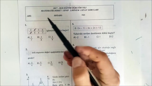 7. Sınıf MATEMATİK 2. Dönem 1. Yazılı Soruları ve Çözümü (%99 Çıkabilir )