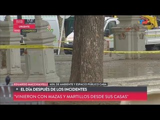 Asi quedó la plaza del Congreso tras los incidentes