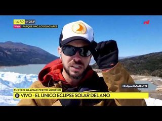 José Bianco se prepara para el eclipse solar en el Glaciar Perito Moreno