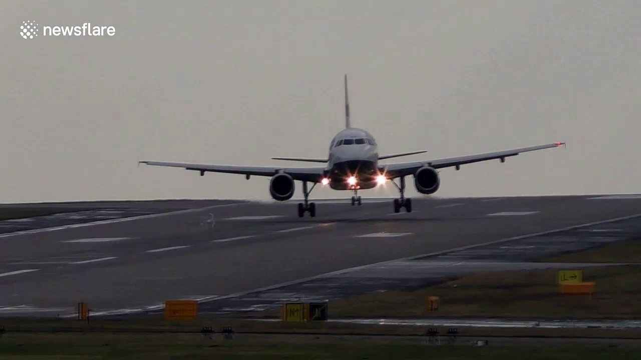 Bumpy landing! Storm Erik hits Leeds Bradford Airport forcing BA plan to abort landing