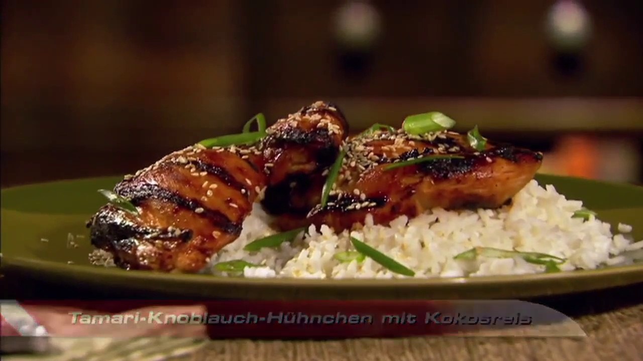Tamari Knoblauch Hühnchen mit Kokosreis