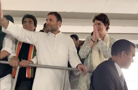 Priyanka Gandhi’s mega Lucknow roadshow; brother Rahul Gandhi by her side