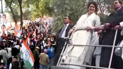 VIDEO: लखनऊ में प्रियंका गांधी का रोड शो, इस अंदाज में नजर आईं