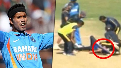 அசோக் டிண்டாவின் முகத்தை தாக்கிய பந்து- வீடியோ