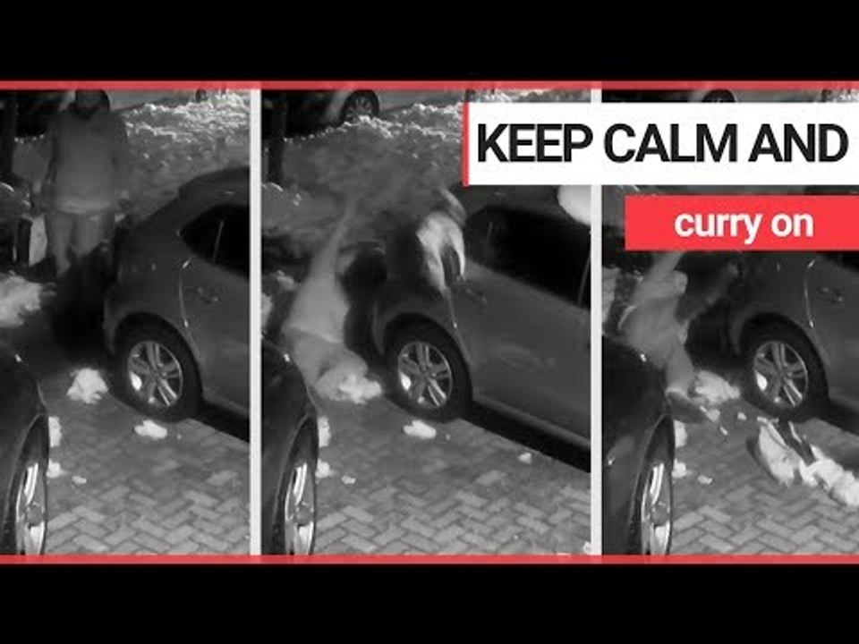 Man throws £110 takeaway in the air after slipping on black ice | SWNS TV