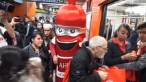 Giant condom hands out rubbers ahead of Valentine's Day