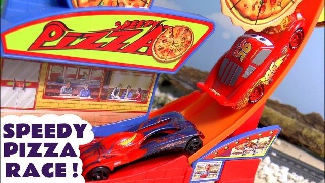 Hot Wheels Pizza Race Off with Pixar Cars 3 McQueen vs Mattel DC Comics Justice League and Marvel Avengers 4 Superheroes - A Family Friendly Full Episode English Story for Kids