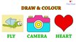 Camera, Heart Drawing and Colouring for kids  | Fly drawing for children | Art Breeze # 7 | Learn Drawing and Colouring for kids
