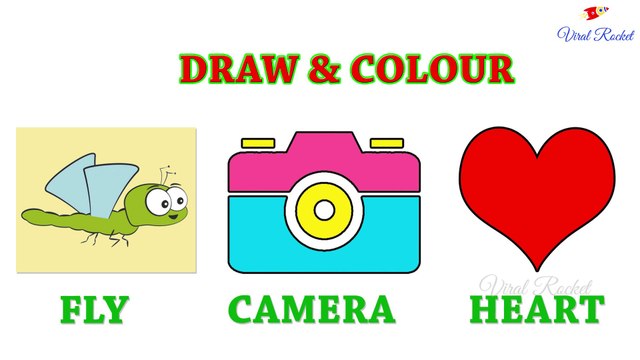 Camera, Heart Drawing and Colouring for kids | Fly drawing for children | Art Breeze # 7 | Learn Drawing and Colouring for kids
