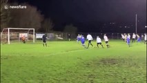 Incredibly lucky penalty goes in after hitting the bar and going 30 foot in the air