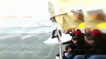 Alabora olan teknede dakikalarca yardım beklediler...Mahsur kalan 3 kişinin can pazarı kamerada