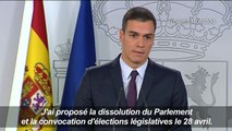 Espagne: Sanchez convoque des élections législatives le 28 avril