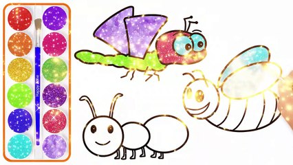 Vẽ Chuồn Chuồn Ong Kiến - Bé Học Tô Màu - Glitter Dragonfly, Bee Coloring Pages For Kids