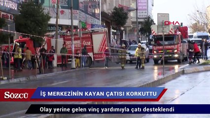 Esenyurt’ta iş merkezinin çatısı kaydı