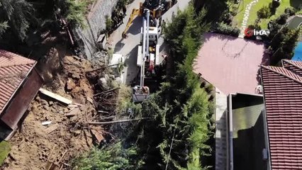 Beykoz'da Çöken Duvar Havadan Görüntülendi