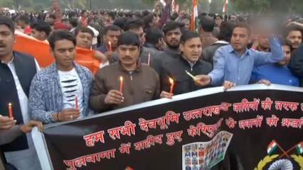 People gather at India Gate to pay tribute to slain soldiers at Connaught Place