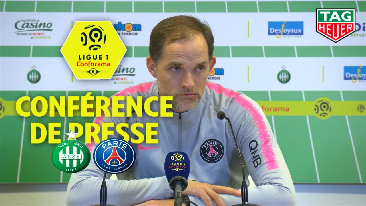 Conférence de presse AS Saint-Etienne - Paris Saint-Germain (0-1) : Jean-Louis GASSET (ASSE) - Thomas TUCHEL (PARIS) / 2018-19