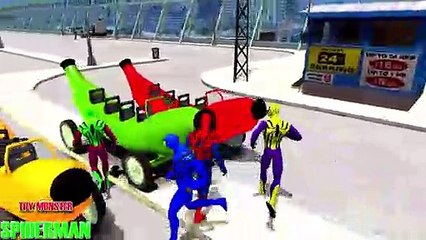 Comptines Bébé - Dessin animé francais 4  voitures colorées Bananes spiderman. Vidéo éducatif