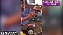 Mauvaise idée du jour, décapsuler une bouteille avec une baguette