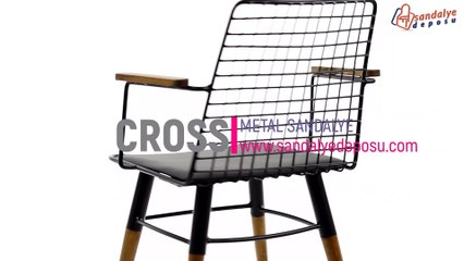 Cross Kollu Ahşap Ayaklı  Metal Sandalye