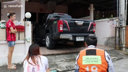 A driver's worst nightmare: python caught hiding under pick-up truck