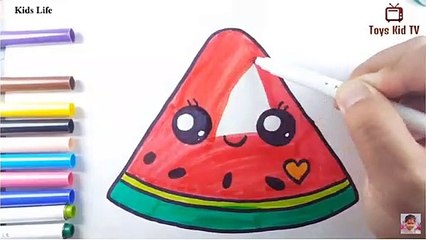 How to draw kawaii watermelon for children - kids life