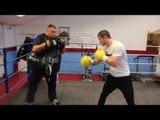 ANTHONY UPTON UNLEASHES THE COMBOS  ON THE PADS WITH TRAINER BARRY SMITH