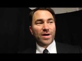 EDDIE HEARN REACTS TO TONY BELLEW DESTROYING BJ FLORES & EXPLOSIVE RINGSIDE BUST-UP WITH DAVID HAYE