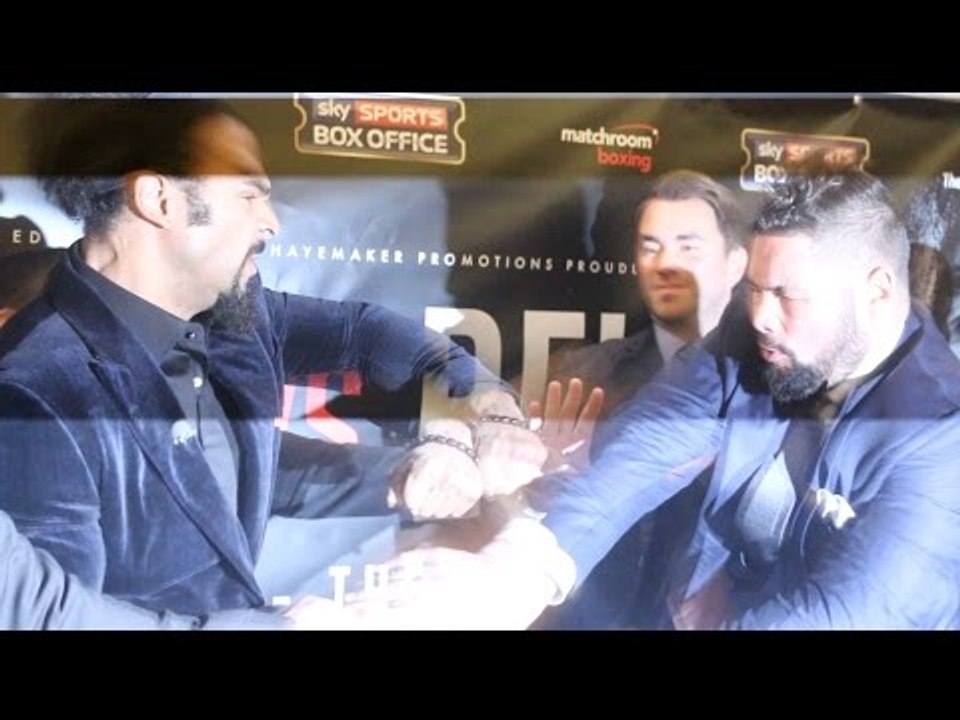 HEAVYWEIGHT DRAMA! DAVID HAYE & TONY BELLEW KICK OFF & ATTEMPT TO FIGHT AS A PUNCH IS THROWN!
