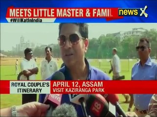 Télécharger la video: Sachin Tendulkar meets Duke & Duchess of Cambridge Prince William and Kate Middleton at Oval Maidan