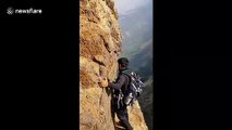 Daredevil takes on dangerous trail walk along cliff edge in India