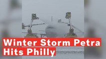 Snow Plows Clear Philadelphia International Airport's Runway During Winter Storm Petra