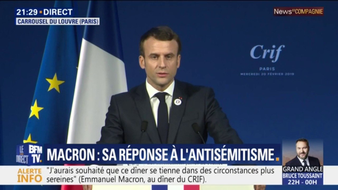 Macron au dîner du CRIF: "Notre pays est confronté à une résurgence de l'antisémitisme quasi-inédite depuis la seconde guerre mondiale"