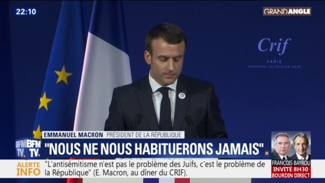Macron au dîner du Crif: De l'antisémitisme traditionnel se déploie un antisémitisme fondé sur l'islamisme radical