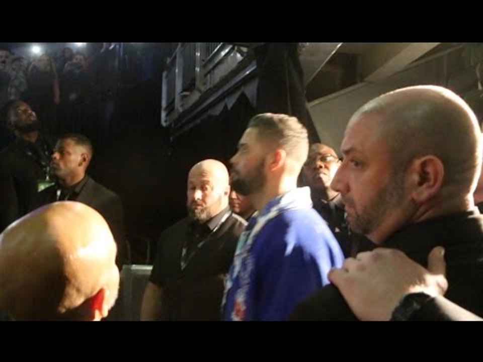 TONY BELLEW GETS DRINK CHUCKED ON HIM MOMENTS BEFORE HE MAKES RINGWALK AGAINST DAVID HAYE