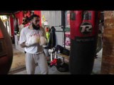 LUKE 'THE DUKE' WATKINS WORKS OUT ON THE HEAVYBAG @ FITZPATRICKS GYM, SWINDON (UNSEEN)