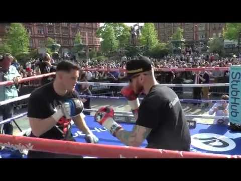 WAR ST GEORGE! GEORGE GROVES POUNDS PADS W/ TRAINER SHANE McGUIGAN PUBLIC WORKOUT /GROVES v CHUDINOV