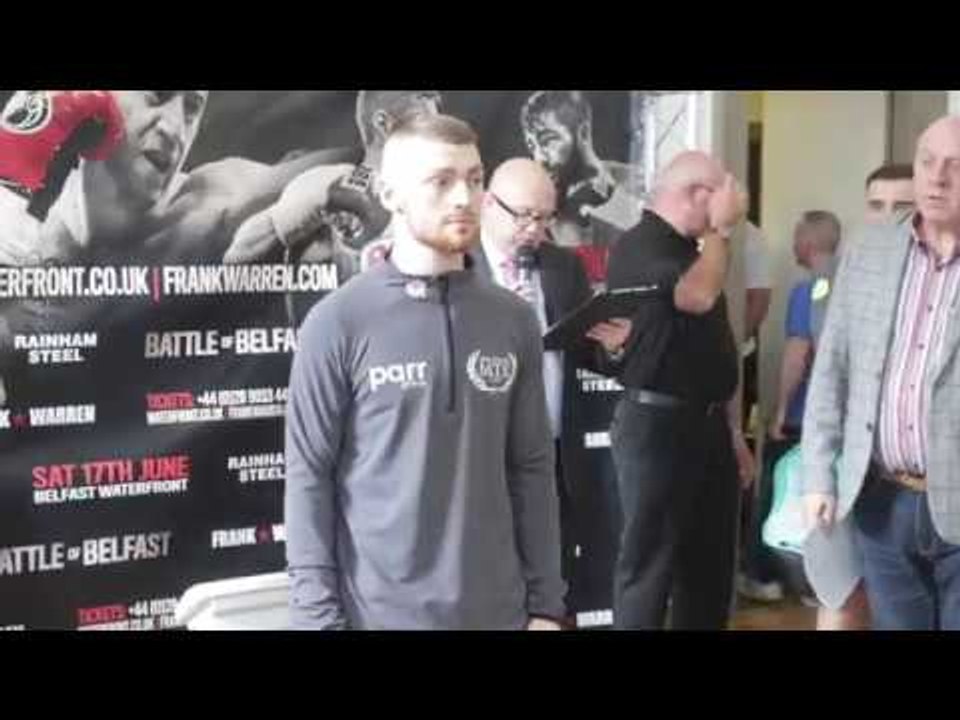 BELFAST PROSPECT LEWIS CROCKER STEPS ON SCALE IN FRONT OF HOME CROWS / BATTLE OF BELFAST