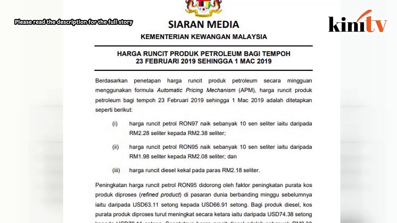 Petrol naik 10sen, diesel kekal